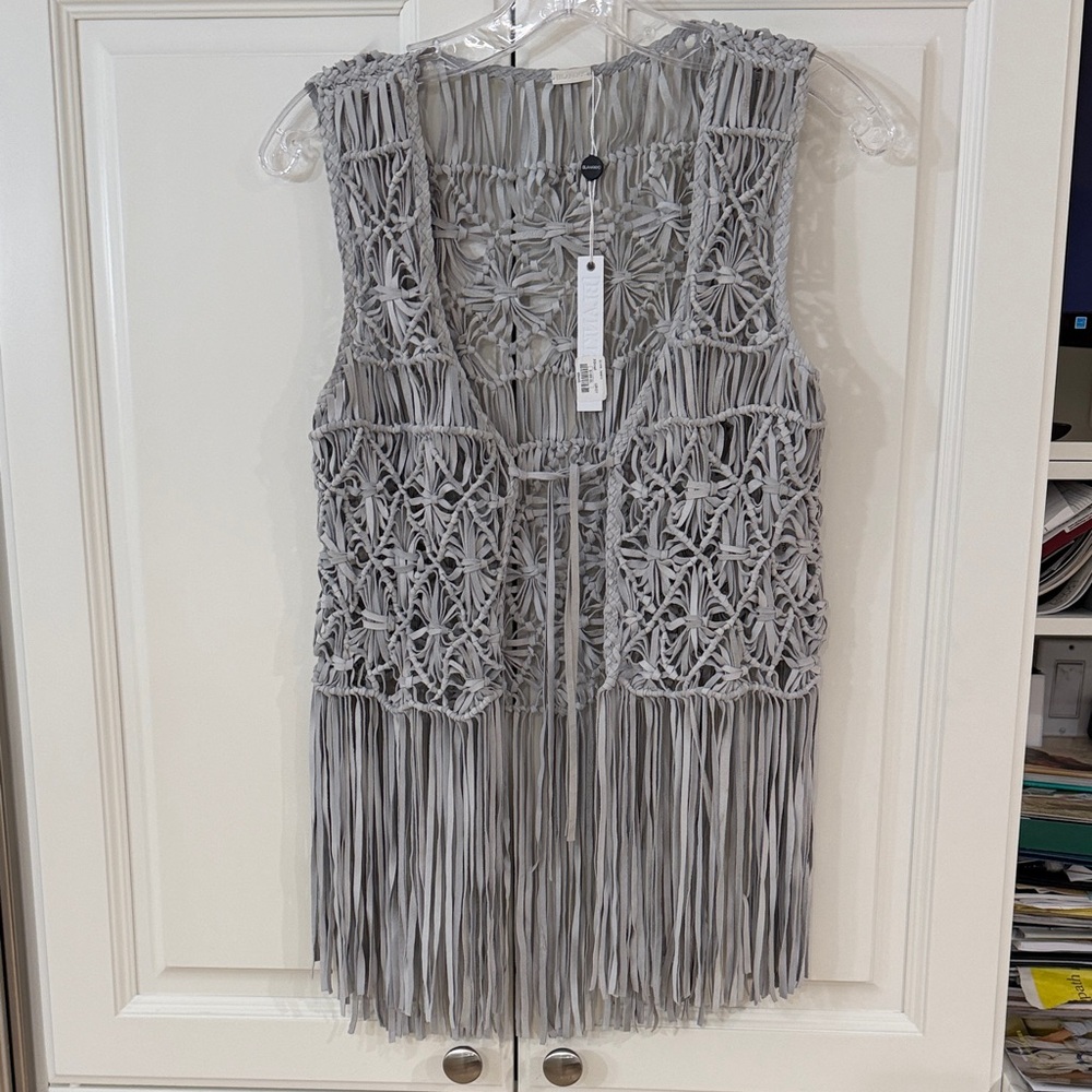 BlankNYC. Lamb Leather Suede Vest.   Crocheted and Fringe   XS.  NWT